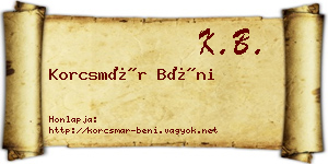 Korcsmár Béni névjegykártya